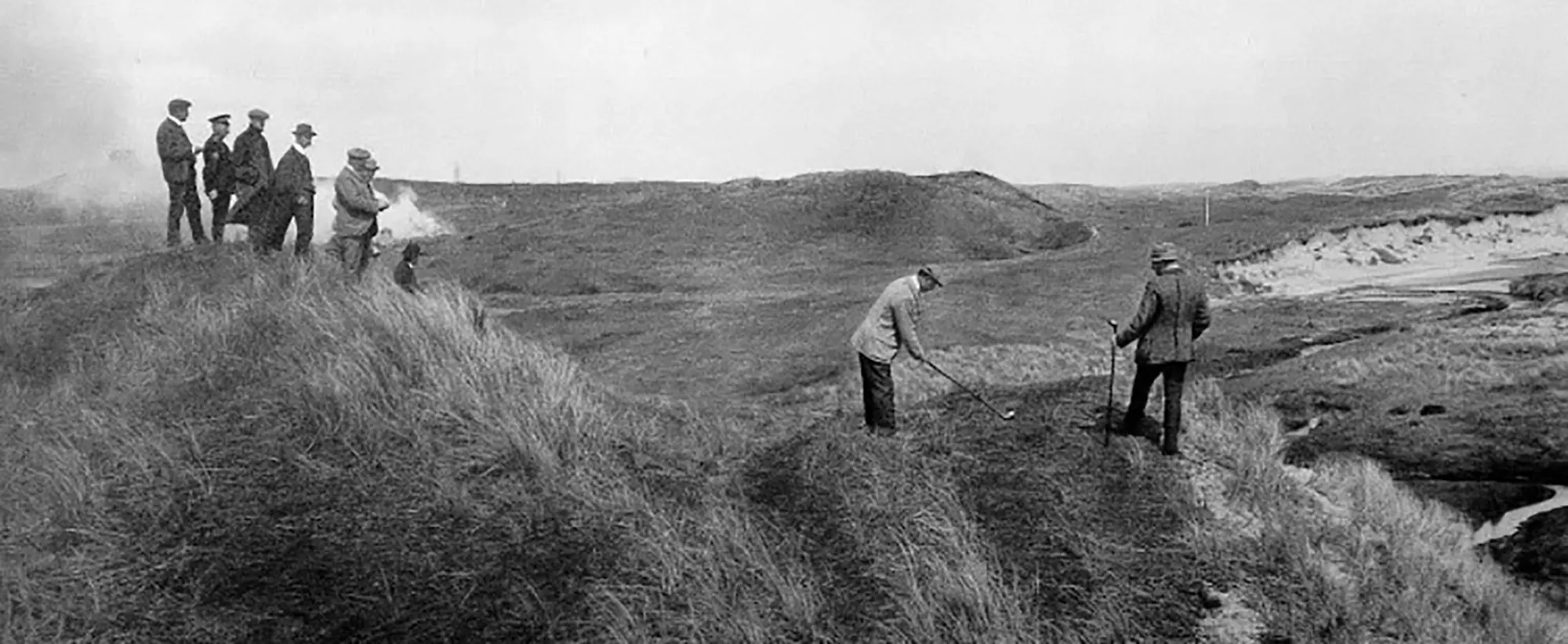 Golfers in the dunes at Murcar in the club's early years